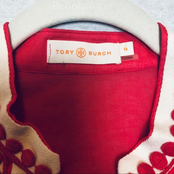 Tory Burch Raspberry Red & Cream Cotton Tunic M - Picture 7 of 12